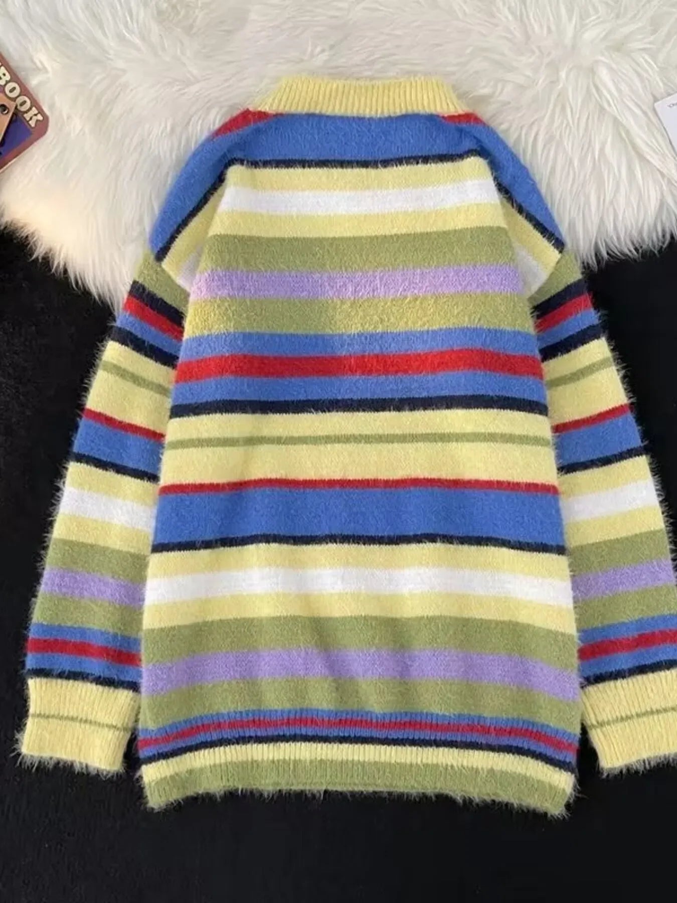 Cozy Striped Fuzzy Knit Round Neck Sweater - Southern Shores Clothing