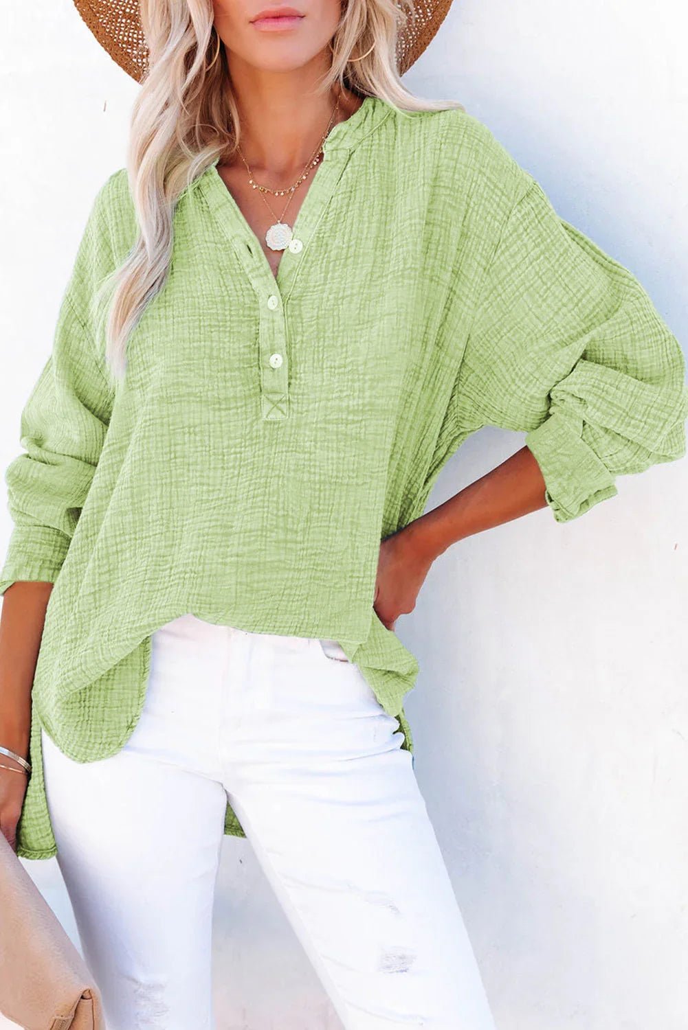 Timeless Southern Shores Clothing Buttoned Long Sleeve 100% Cotton Blouse with Versatile Style - Southern Shores Clothing