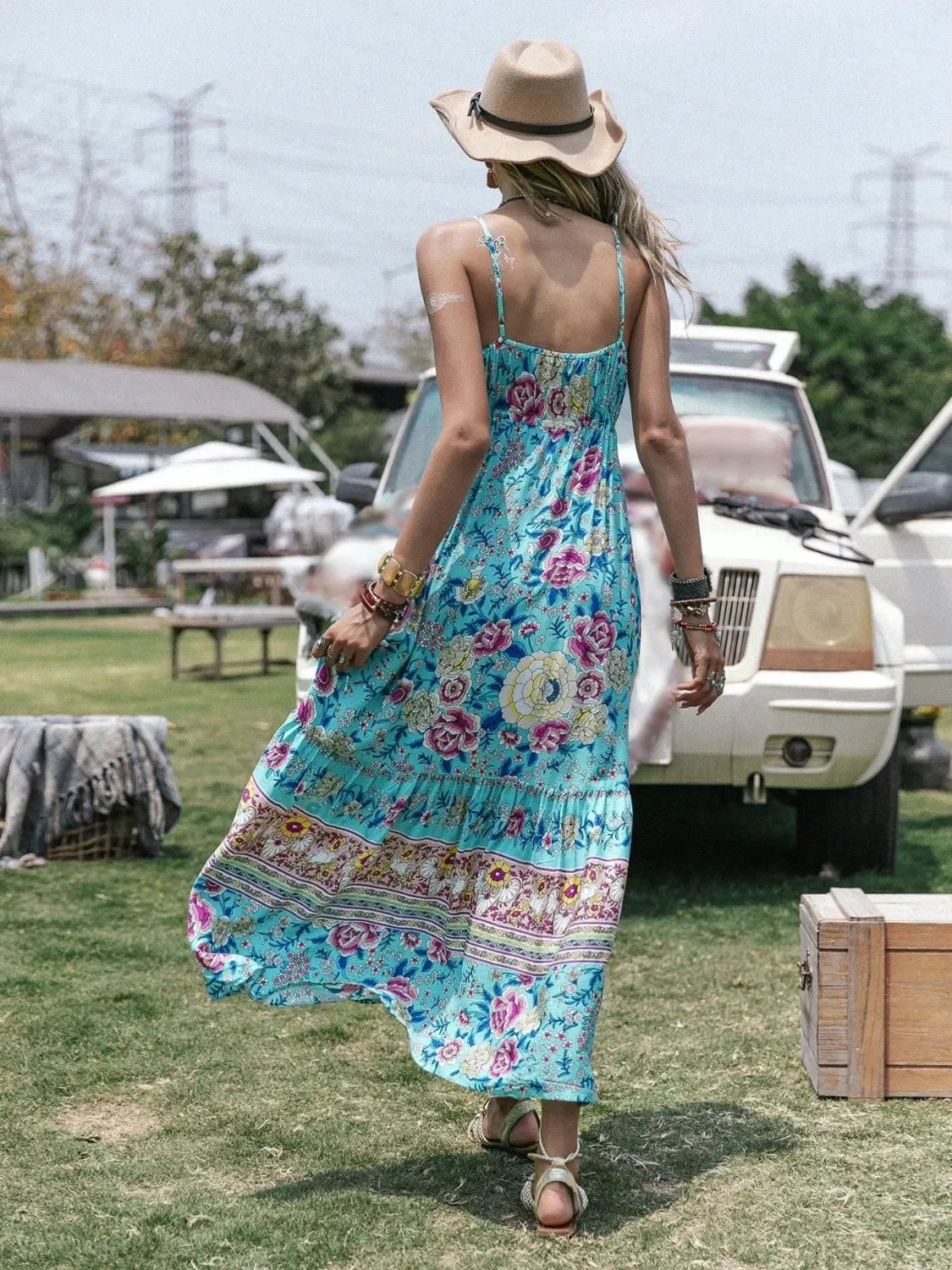 Tassel Floral Print Tiered Cami Dress With Sleeveless Design - Southern Shores Clothing