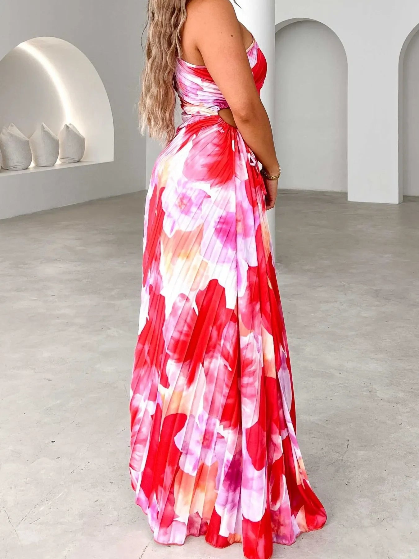 Printed One Shoulder Asymmetrical Bayside Maxi Dress - Southern Shores Clothing