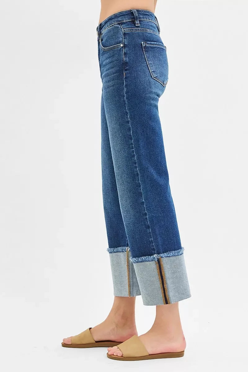 Plus Size Mid Rise Crop Wide Cuff Jeans Relaxed Fit - Southern Shores Clothing