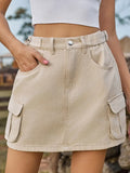 Adjustable Waist Denim Skirt With Pockets - Southern Shores Clothing