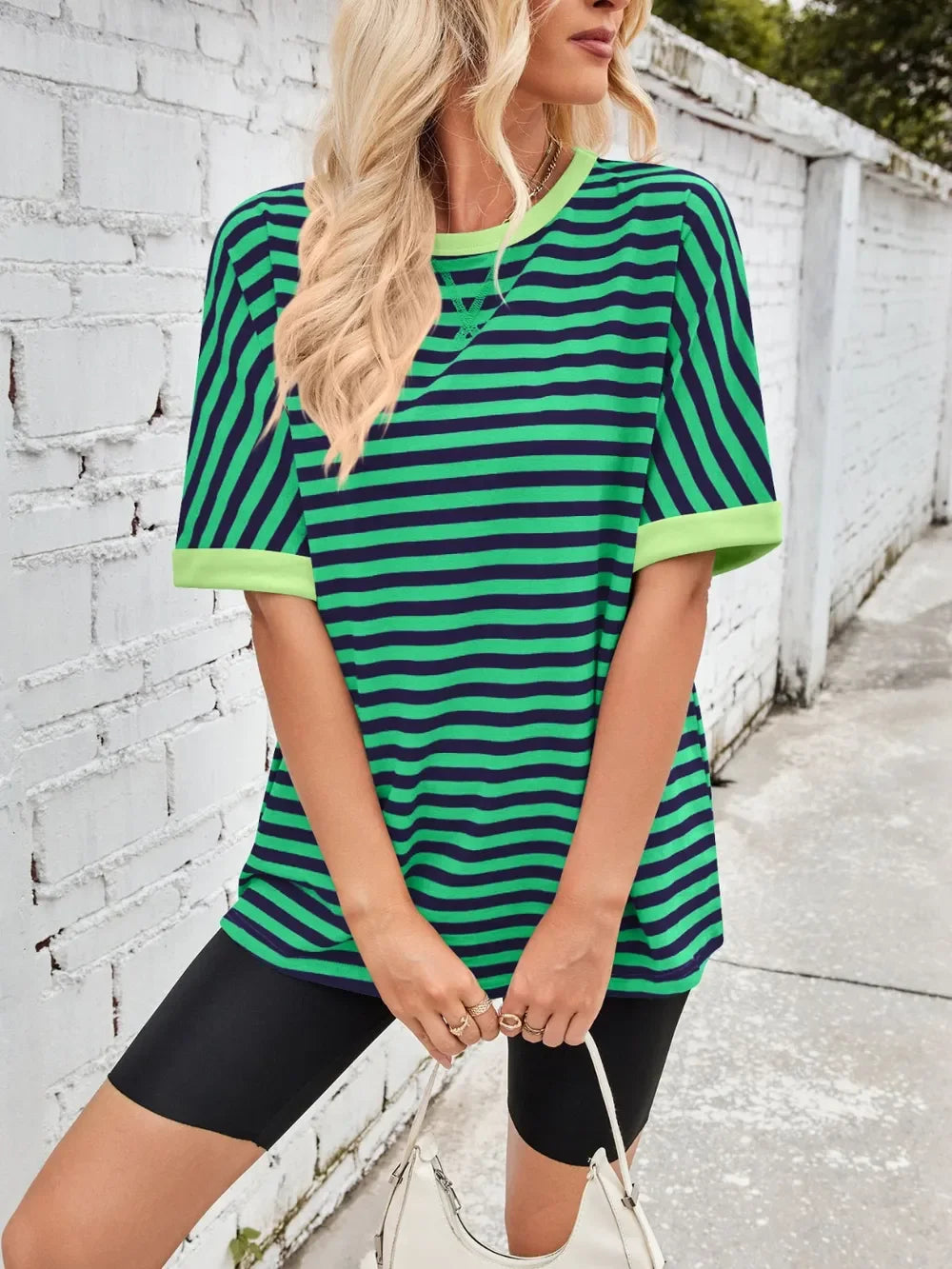 Lovelet Striped Round Neck Half Sleeve T-Shirt - Southern Shores Clothing