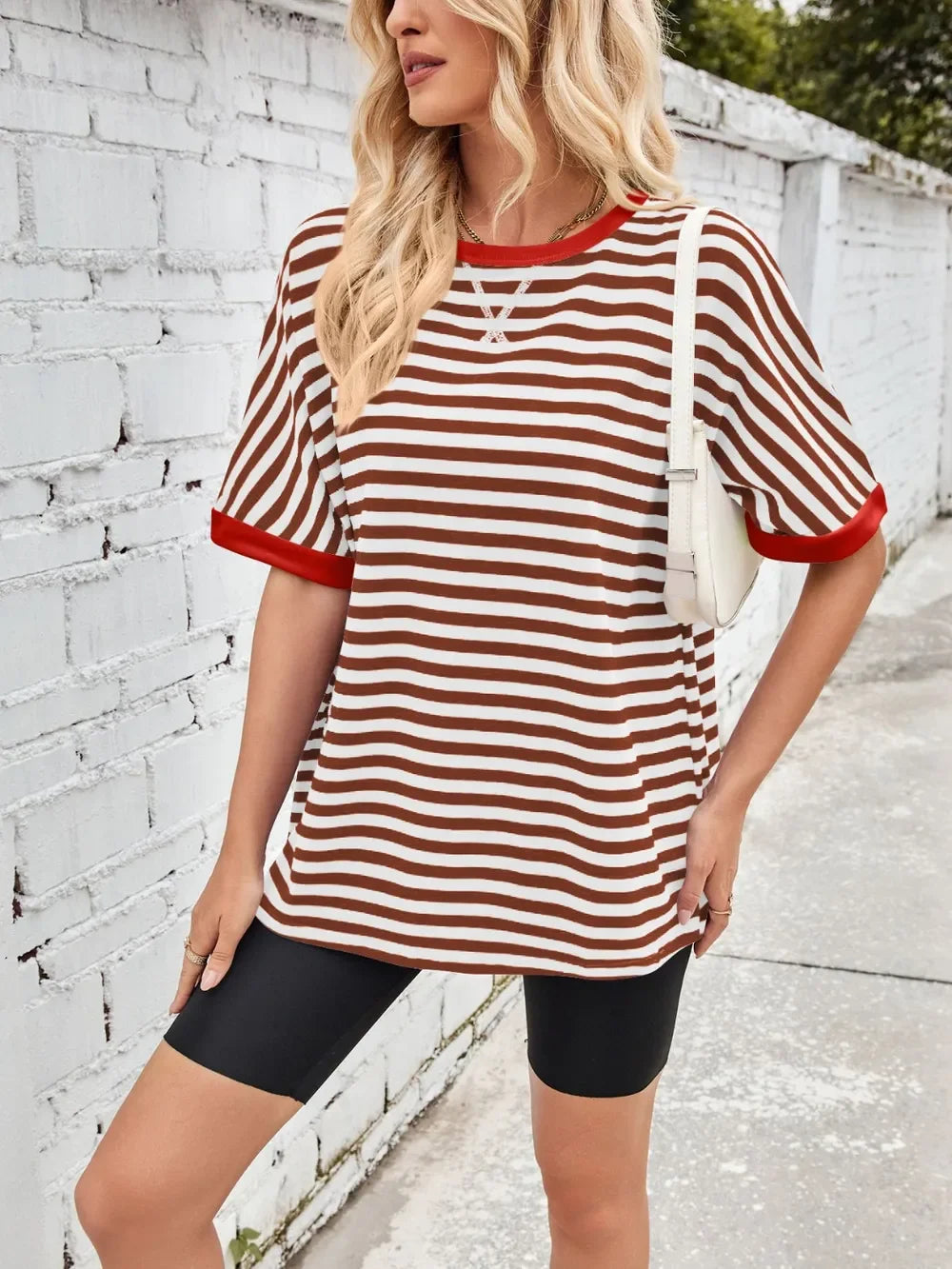 Lovelet Striped Round Neck Half Sleeve T-Shirt - Southern Shores Clothing