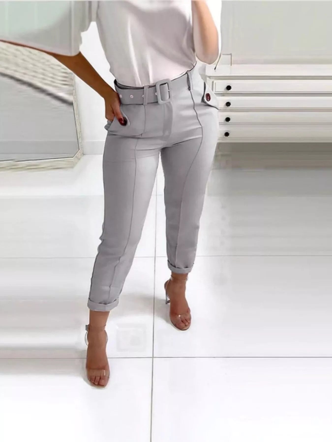 Southern Shores High Waist Stretch Belted Slim Fit Ankle Pants