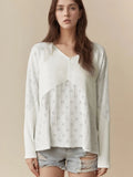 Oversized Eyelet Embroidered V-Neck Top Long Sleeve - Southern Shores Clothing