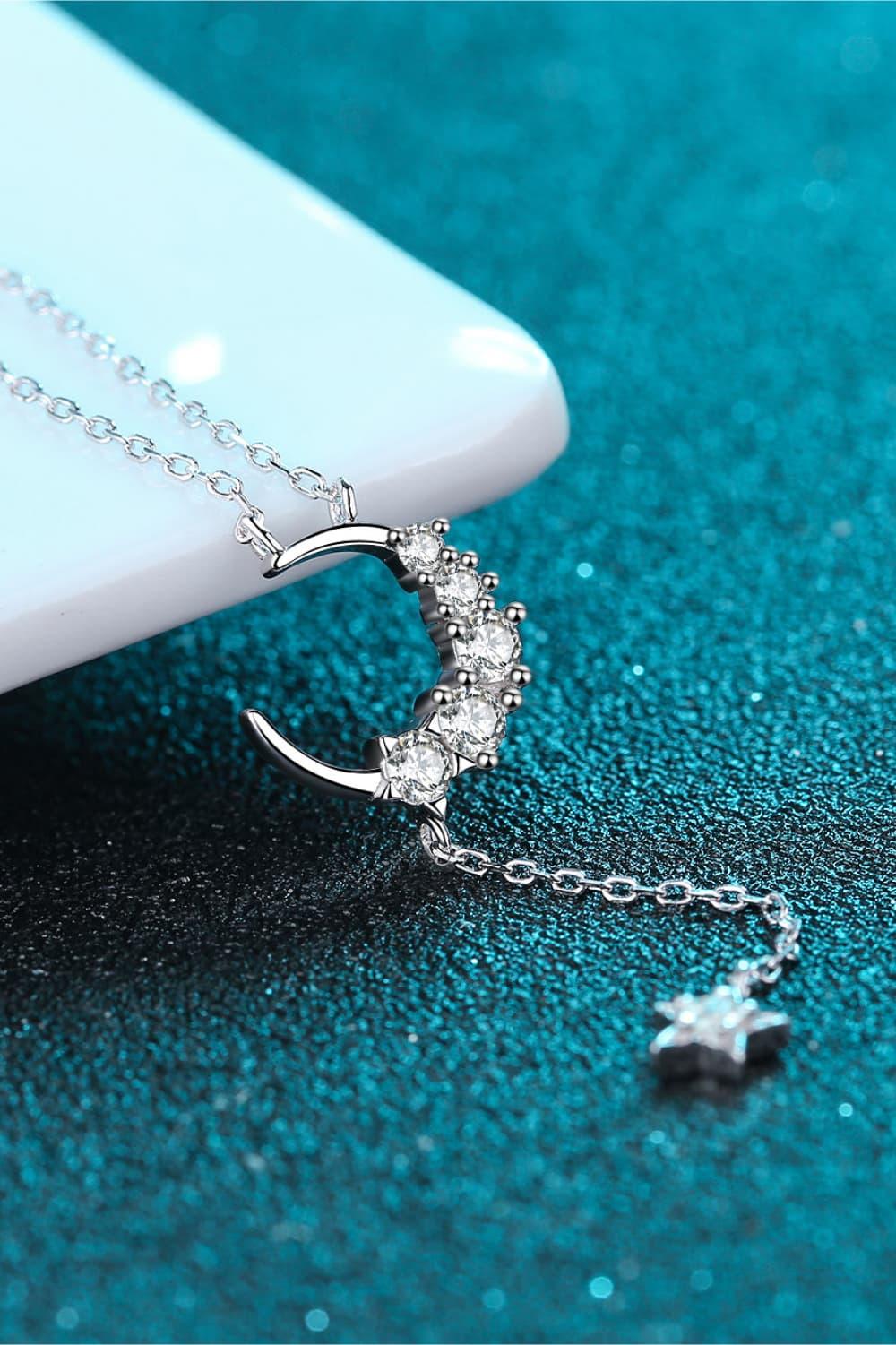 Star And Moon Moissanite Necklace Sterling Silver - Southern Shores Clothing