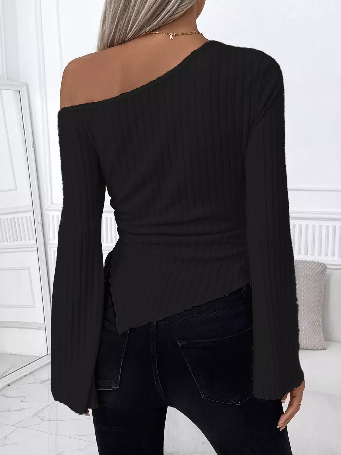 Ribbed One Shoulder Asymmetrical Hem T-Shirt - Southern Shores Clothing