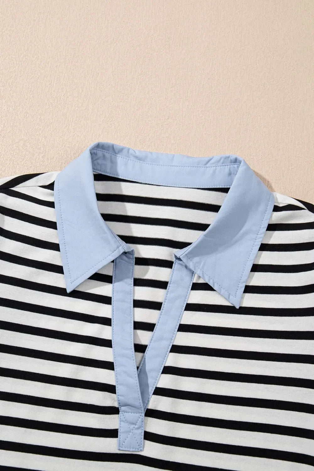 V Neck Collared Puff Sleeve Stripe Mini Dress With Pockets - Southern Shores Clothing