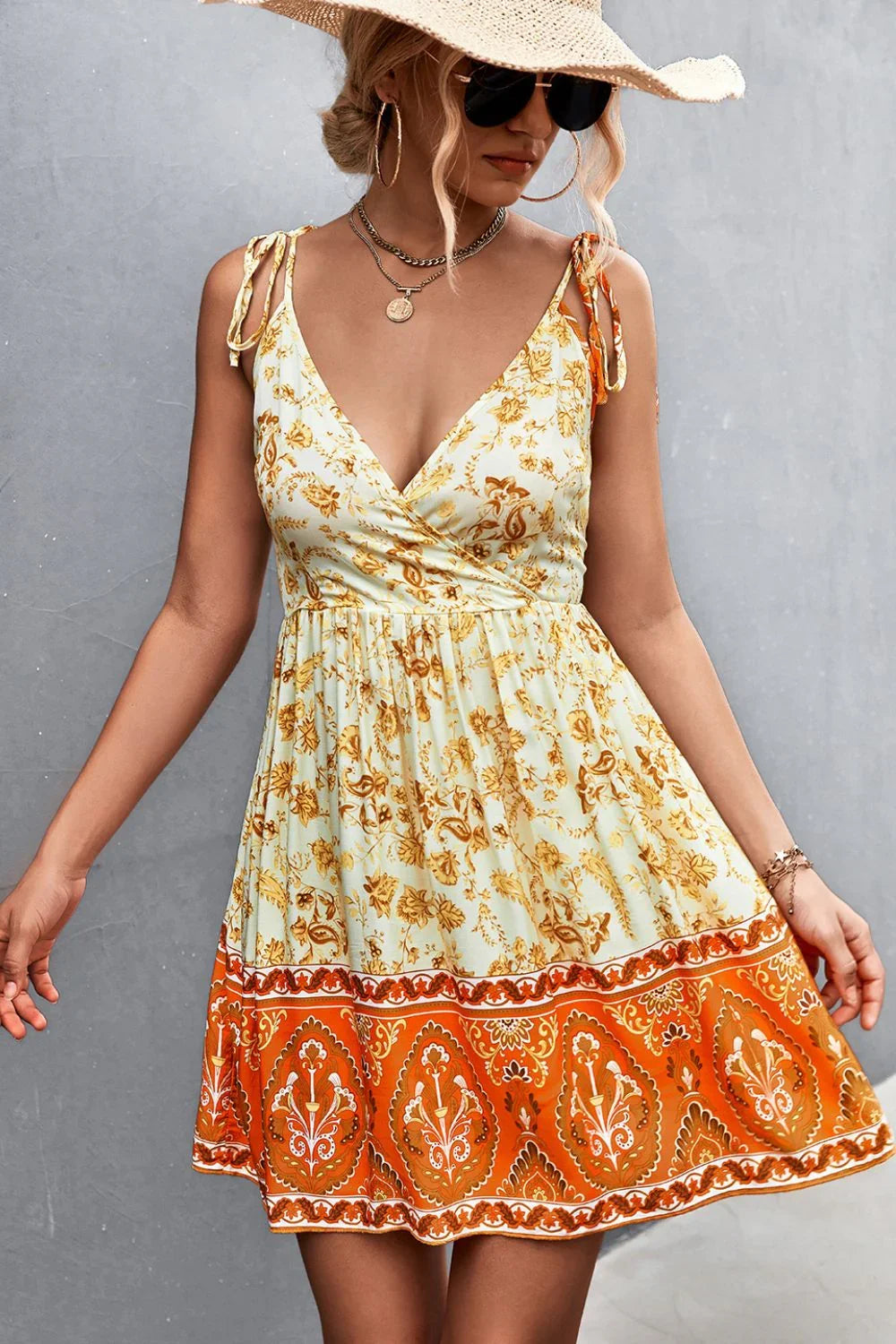 Bohemian Tie Shoulder Surplice Backless Dress - Southern Shores Clothing