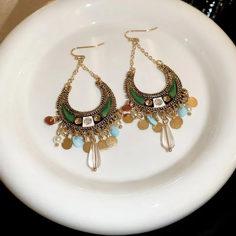 Boho Rhinestone Resin Alloy Dangle Statement Earrings Metal - Southern Shores Clothing
