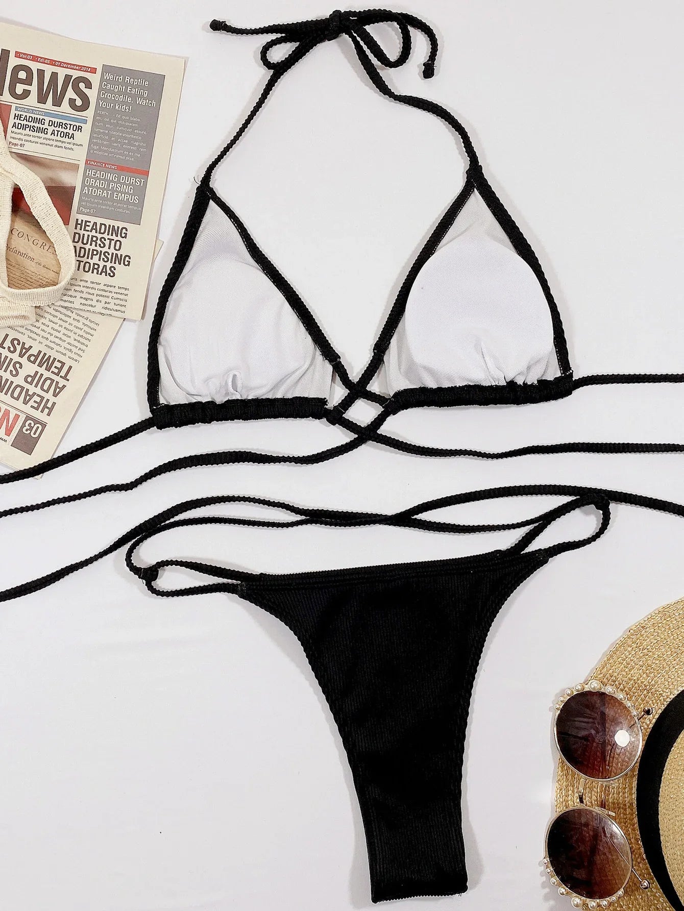 Halter Neck Crisscross Ribbed Bikini Swimwear - Southern Shores Clothing