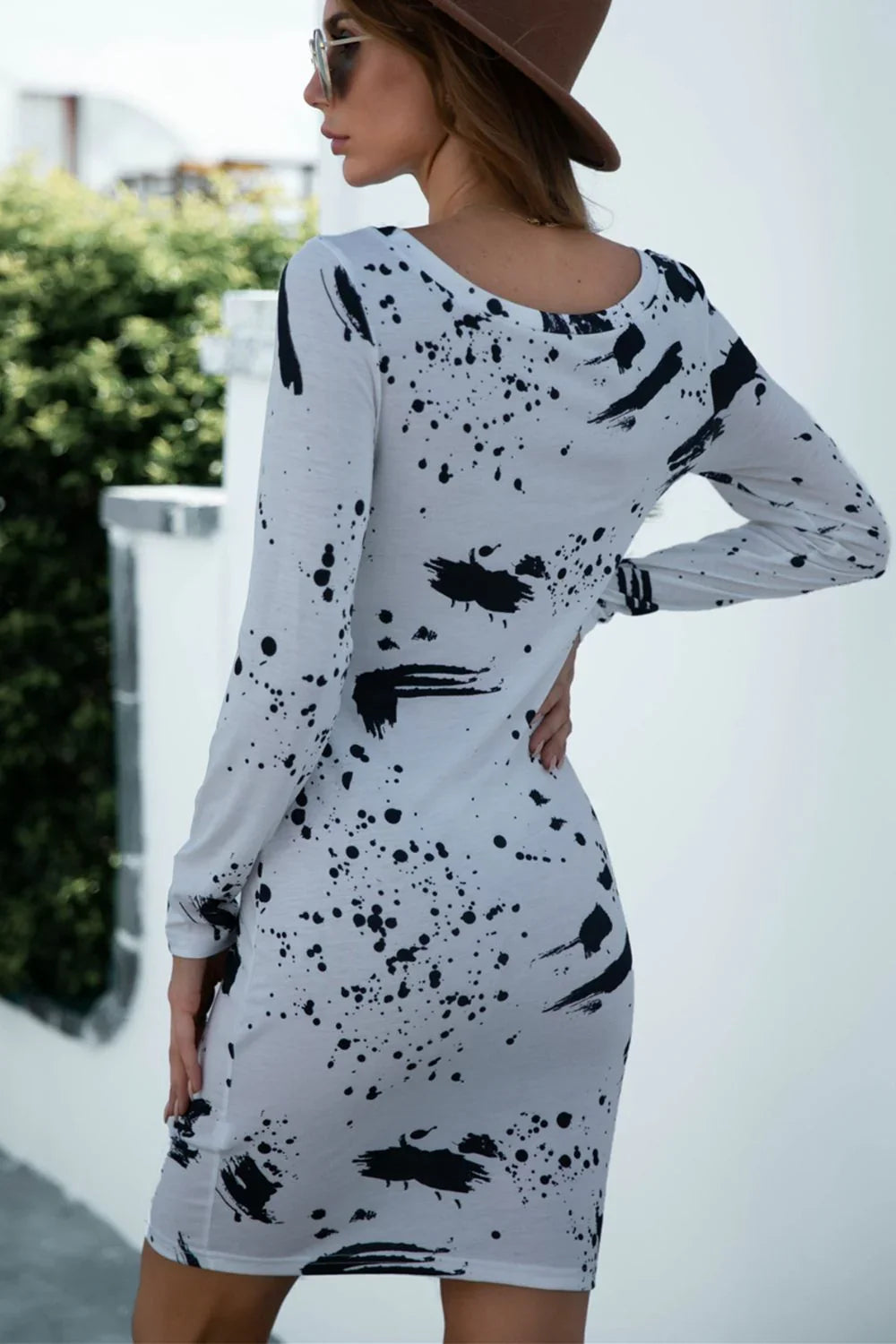 Printed Boat Neck Long Sleeve Dress - Southern Shores Clothing
