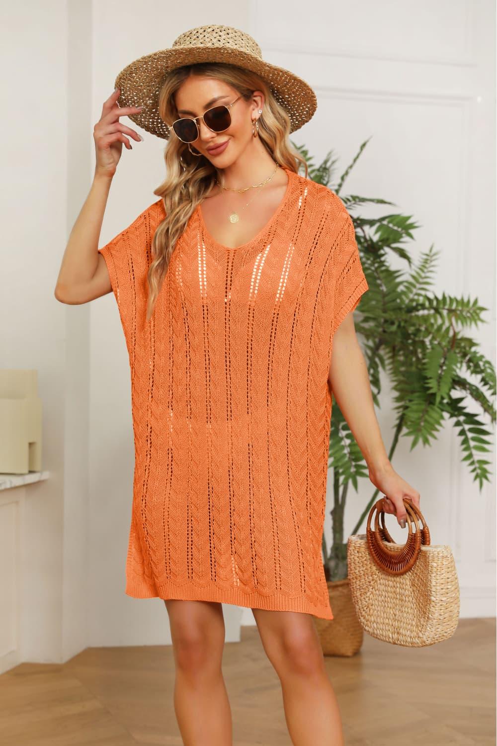 Openwork Side Slit Knit Dress for Casual Beachwear - Southern Shores Clothing