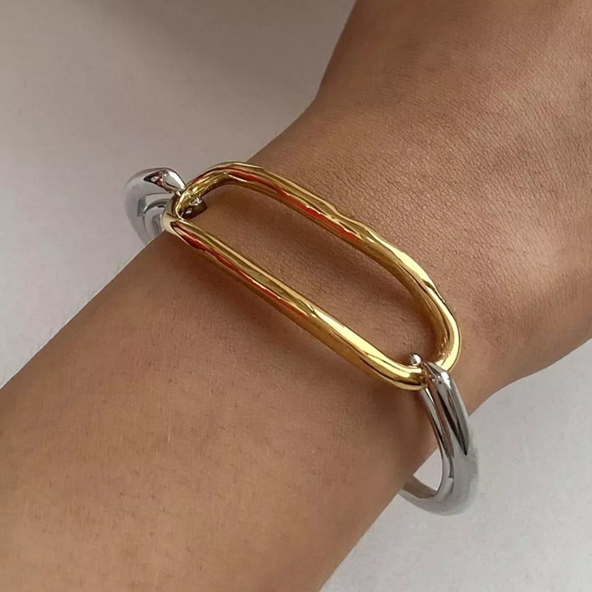 Two-Tone Geometric Link Bracelet With 18K Gold Plating - Southern Shores Clothing