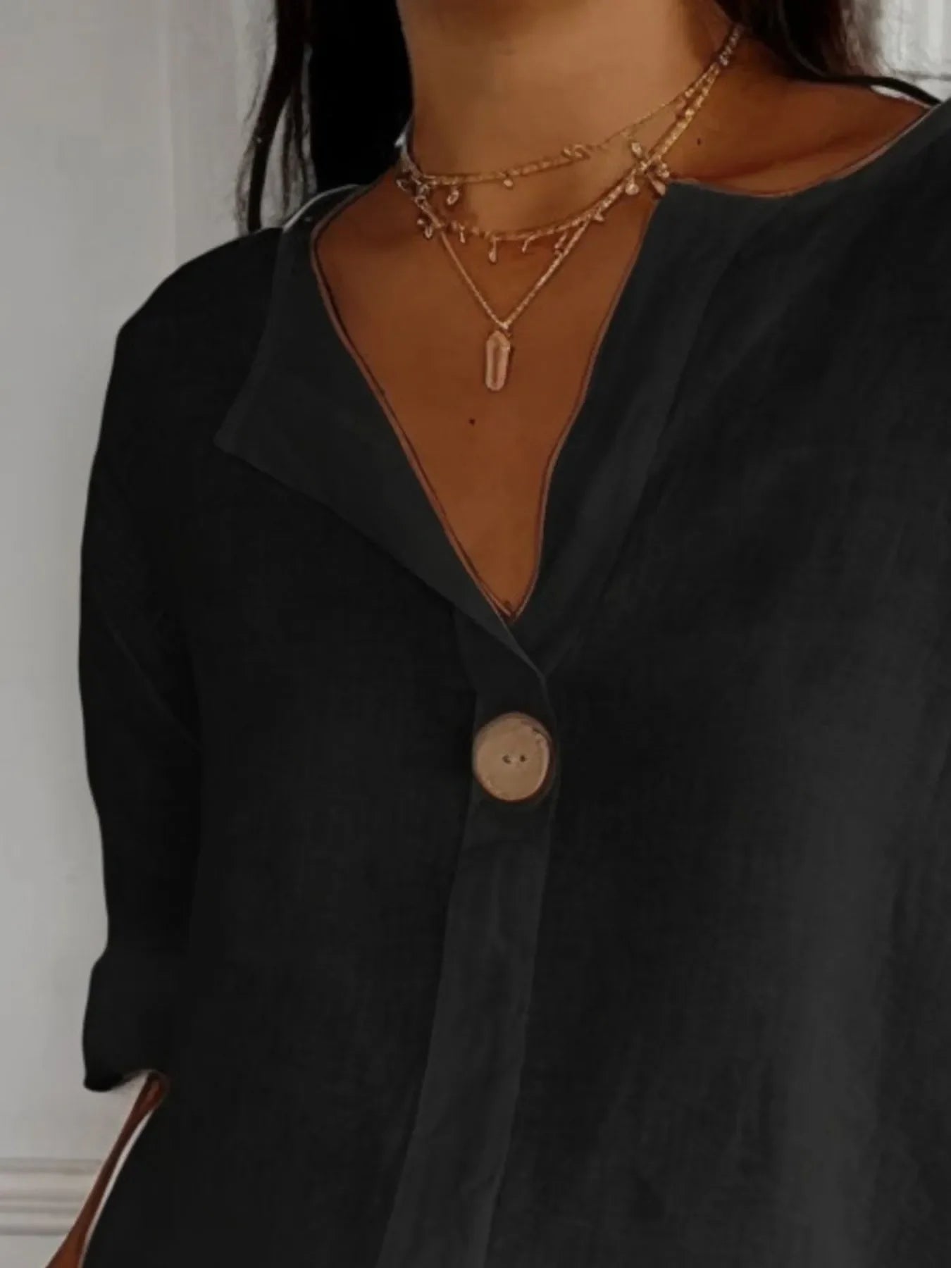 Plus Size Linen Blend Notched Blouse With Button Front - Southern Shores Clothing