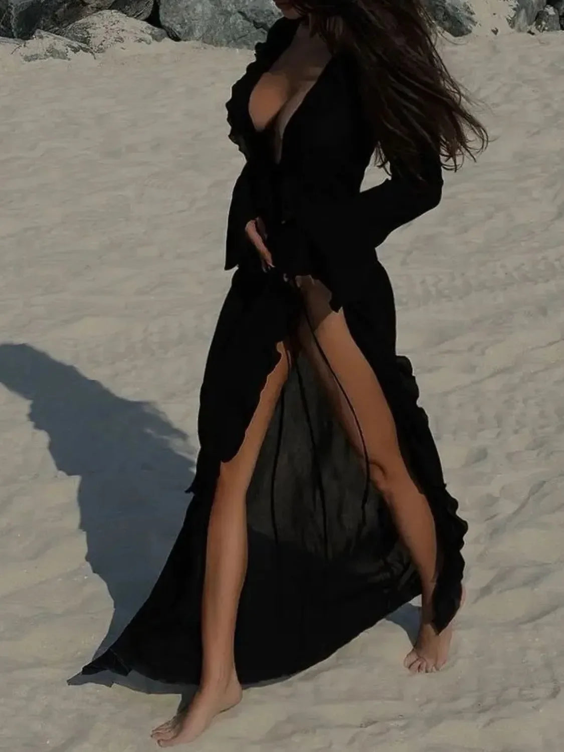 Ruffled Long Sleeve Beach Coverup Dress - Southern Shores Clothing
