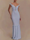 Frill Off Shoulder Knit Maxi Mermaid Dress - Southern Shores Clothing
