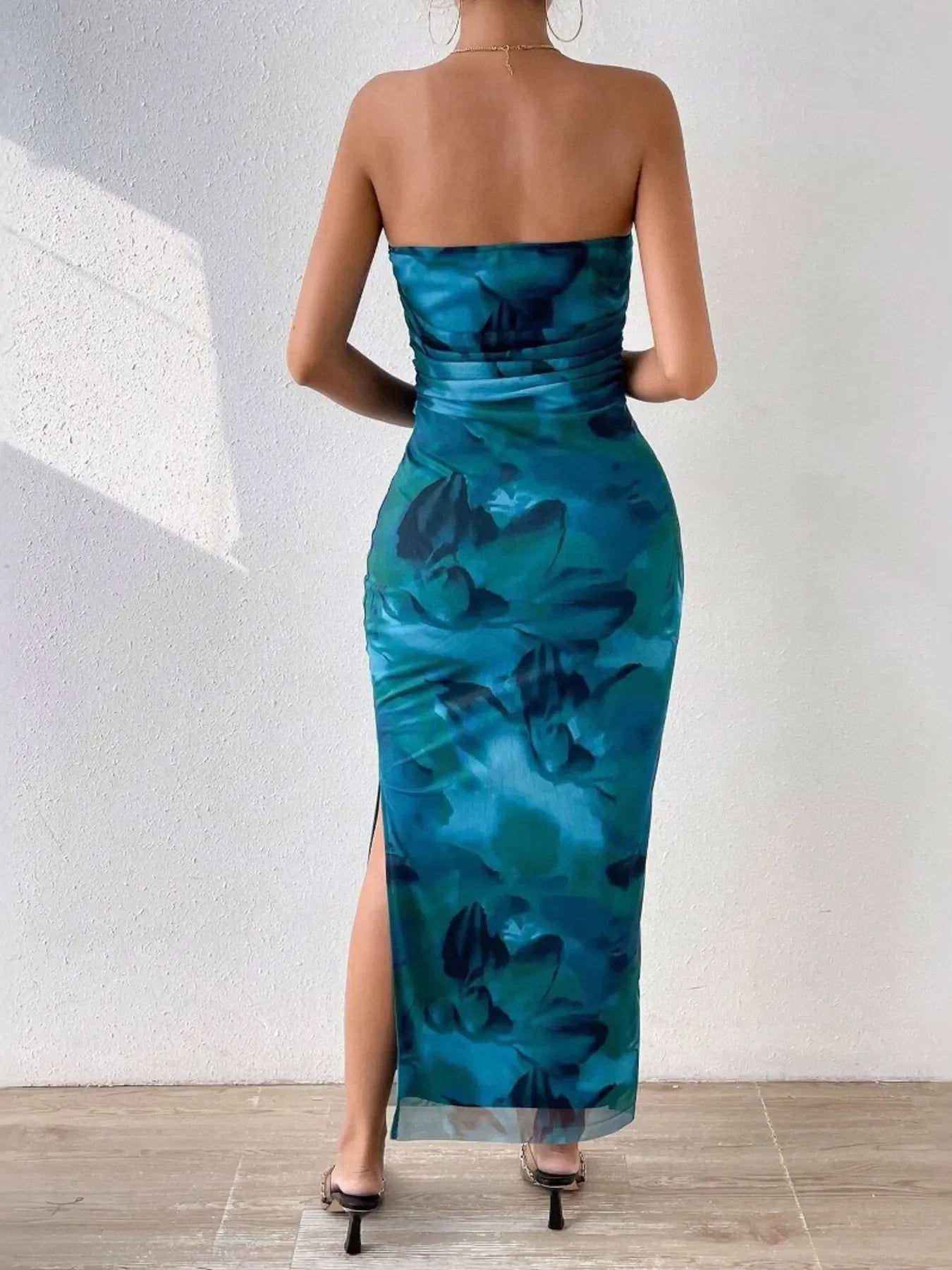 Printed Side Slit Tube Dress Coastal Style - Southern Shores Clothing