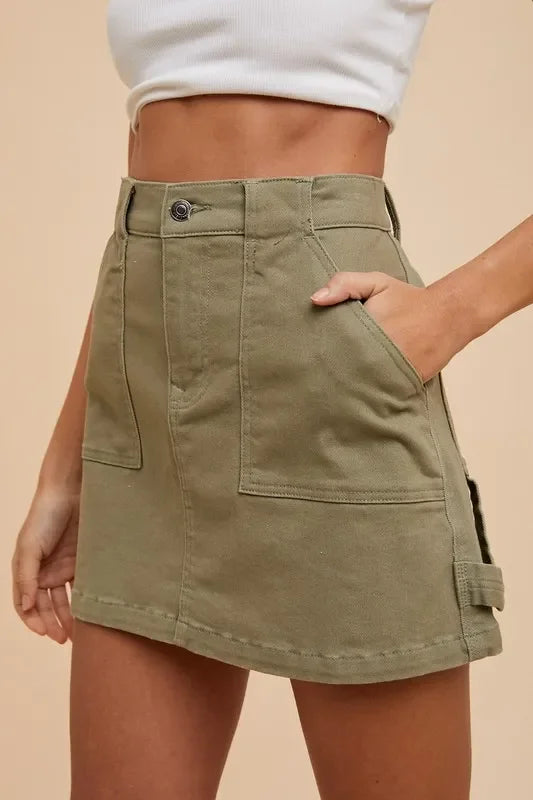 Nautical Cargo Denim Mini Skirt With Stretch - Southern Shores Clothing