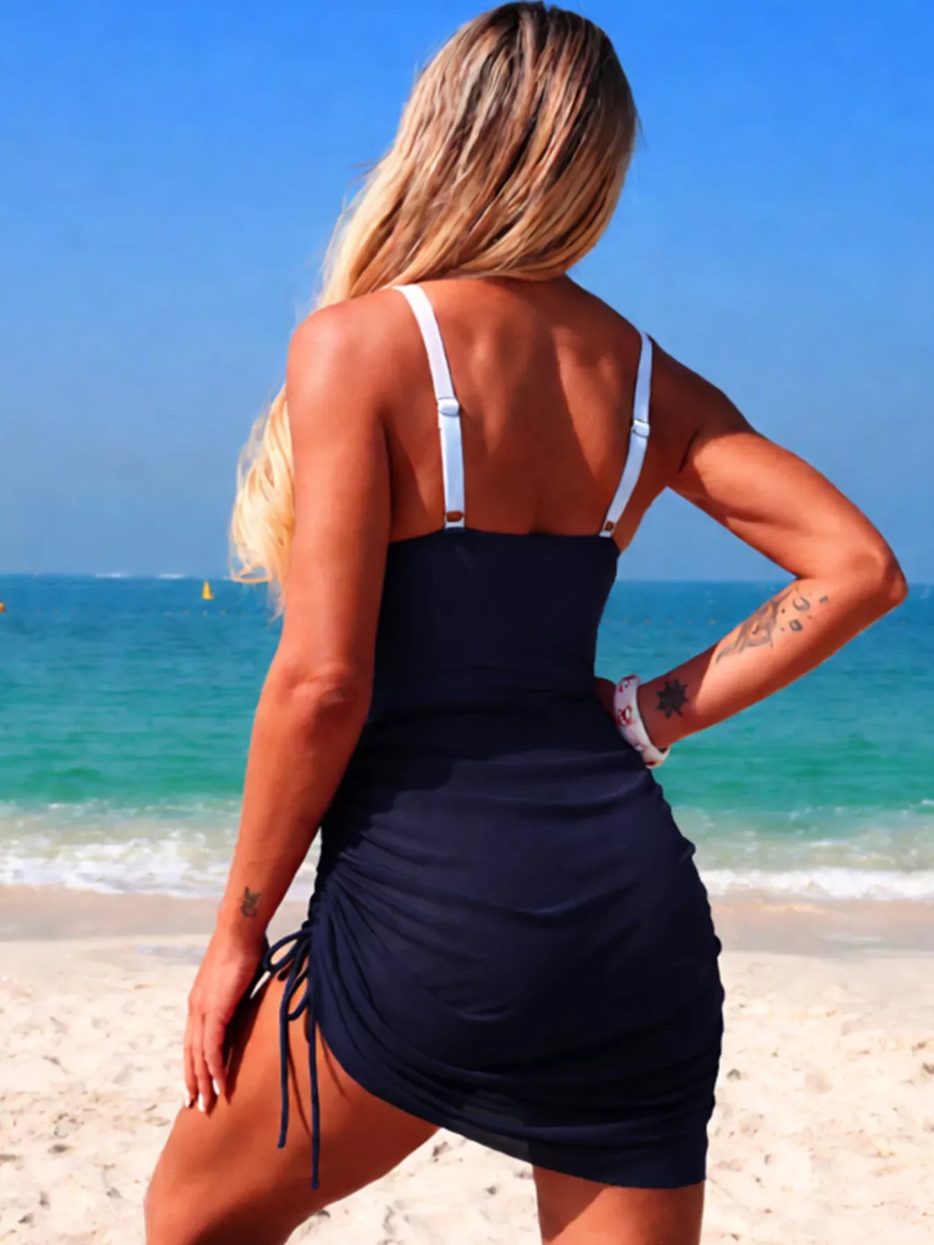Block Cutout One-Piece Swimsuit With Floral Ruched Accent - Southern Shores Clothing