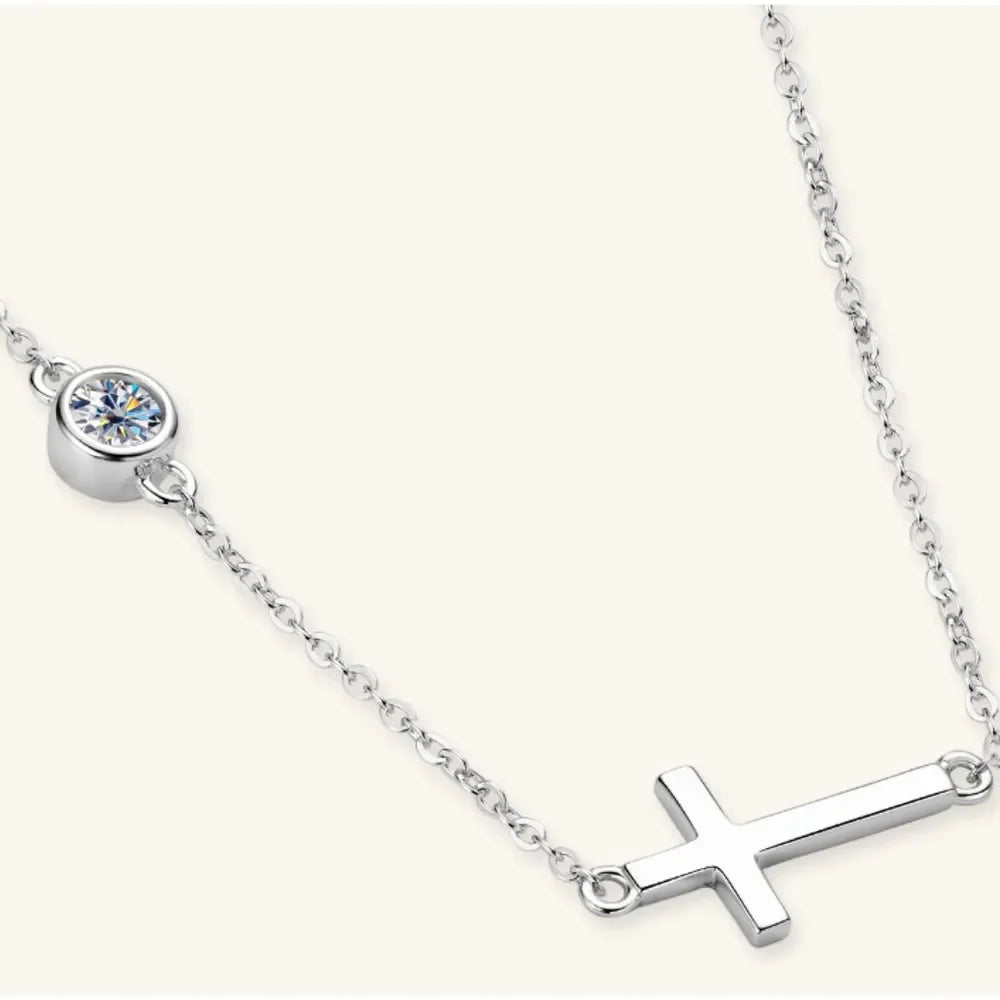Moissanite Cross Necklace Sterling Silver - Southern Shores Clothing