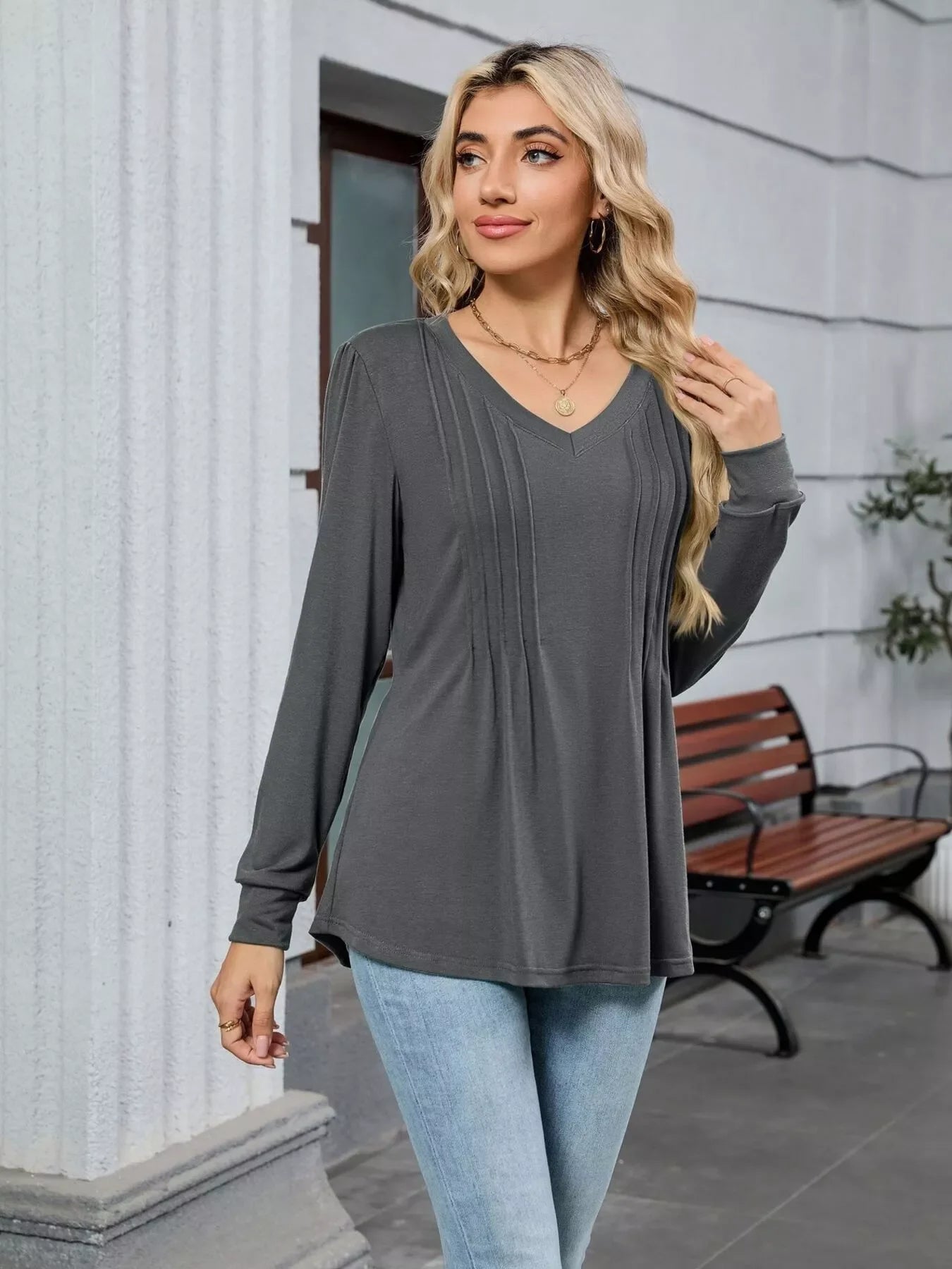 V-Neck Long Sleeve Relaxed Fit T-Shirt - Southern Shores Clothing