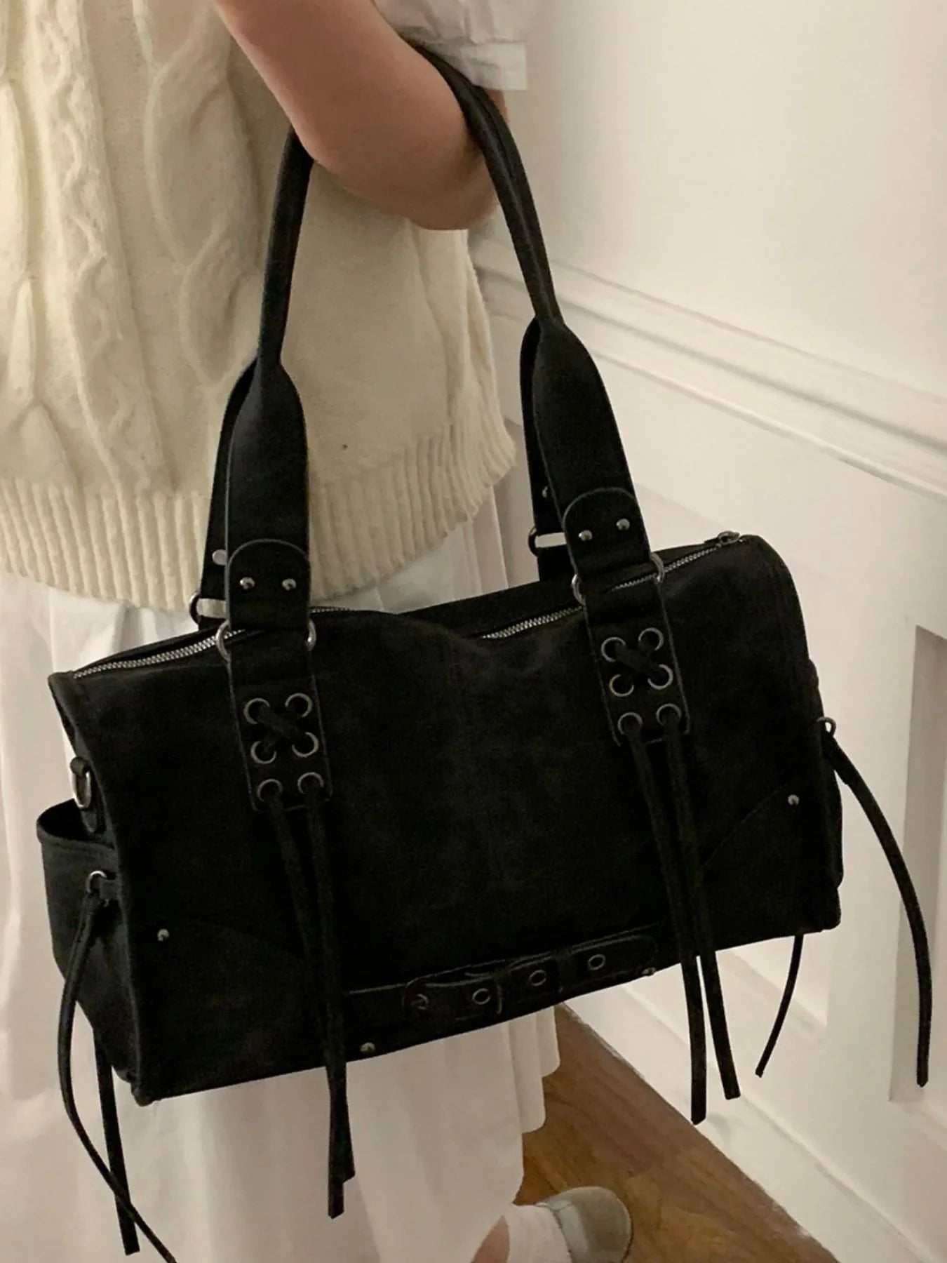 Lace-Up Shoulder Bag With Classic Design - Southern Shores Clothing