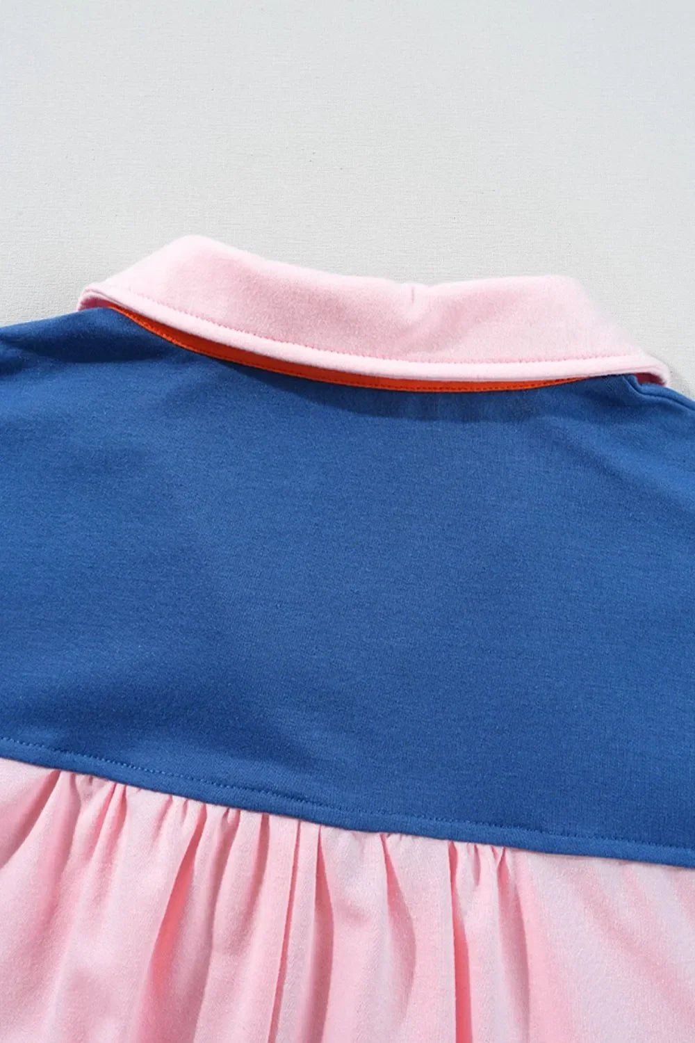 Color Block Half Buttoned Ruffled Short Sleeve Tee - Southern Shores Clothing