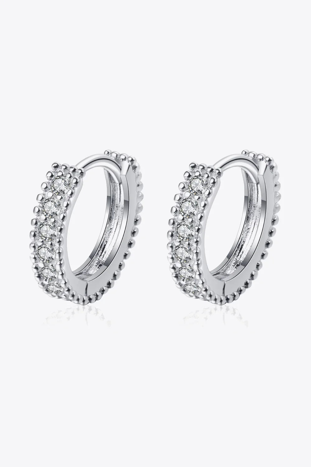 Sterling Silver Inlaid Moissanite Round Huggie Earrings - Southern Shores Clothing