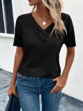 Ruched V-Neck Short Sleeve Basic Style T Shirt - Southern Shores Clothing
