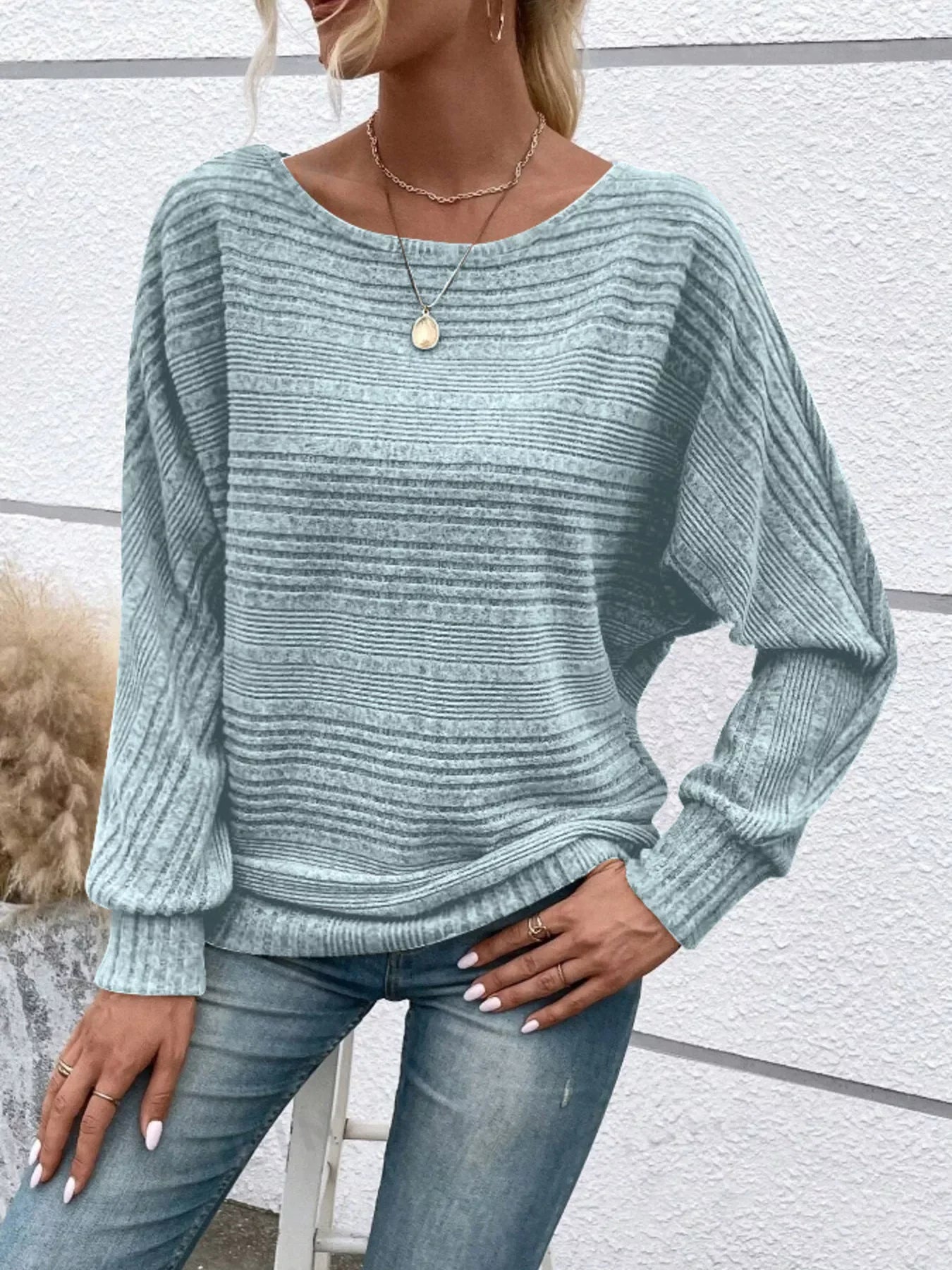 Ribbed Round-Neck Long-Sleeve T-Shirt With Slight Stretch - Southern Shores Clothing