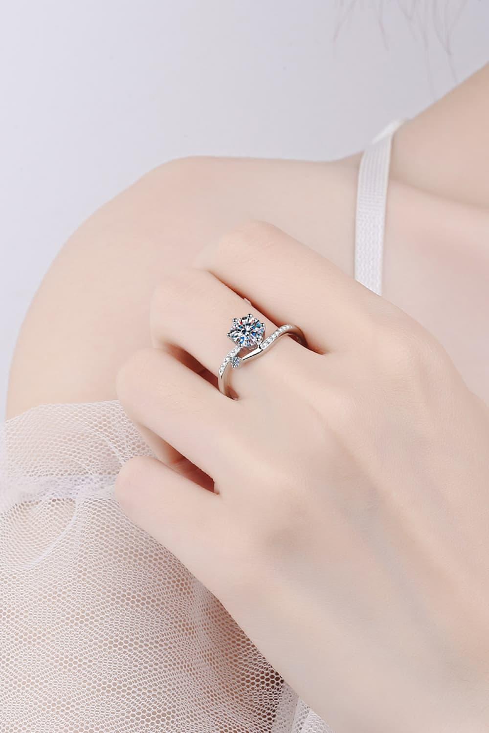 1 Ct Moissanite Rhodium-Plated Sterling Silver Bypass Ring - Southern Shores Clothing