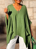 Oversized Draped Batwing V-Neck Sweater With Ribbed Hem - Southern Shores Clothing
