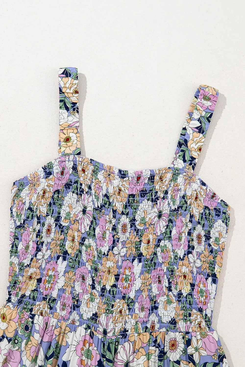 Floral Print Smocked High Waist Square Neck Jumpsuit - Southern Shores Clothing