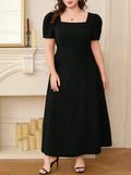 Plus Size Square-Neck Puff-Sleeve Mariner Midi Dress - Southern Shores Clothing