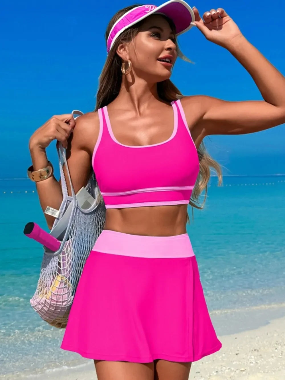 Two-Piece Swim Set With Scoop Neck Top And Skort Lightweight - Southern Shores Clothing