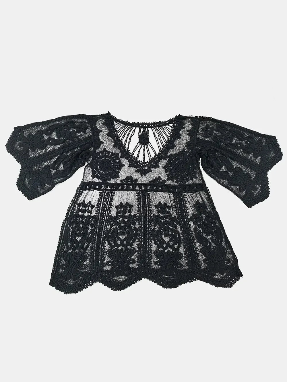 Lace Round Neck Sheer Swim Cover Up One Size - Southern Shores Clothing