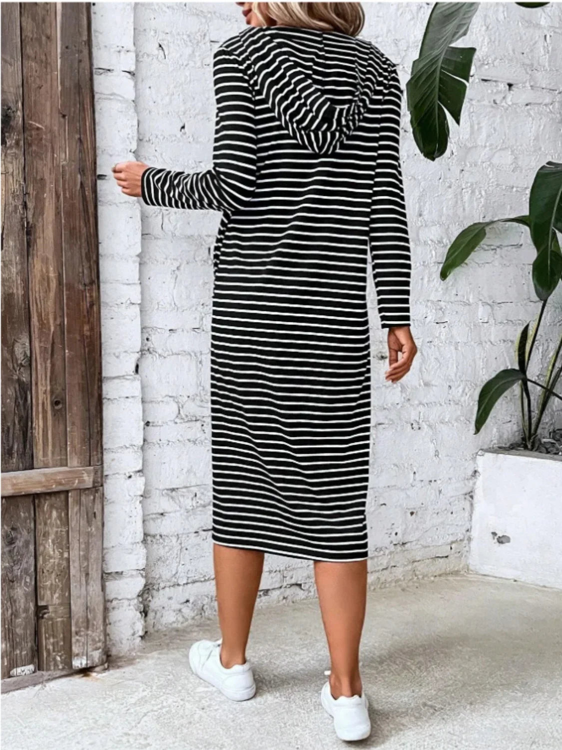 Striped Zip Front Hooded Dress - Southern Shores Clothing