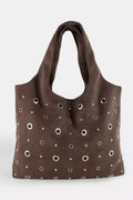 Grommeted Suede Shoulder Bag With Edgy Detailing - Southern Shores Clothing