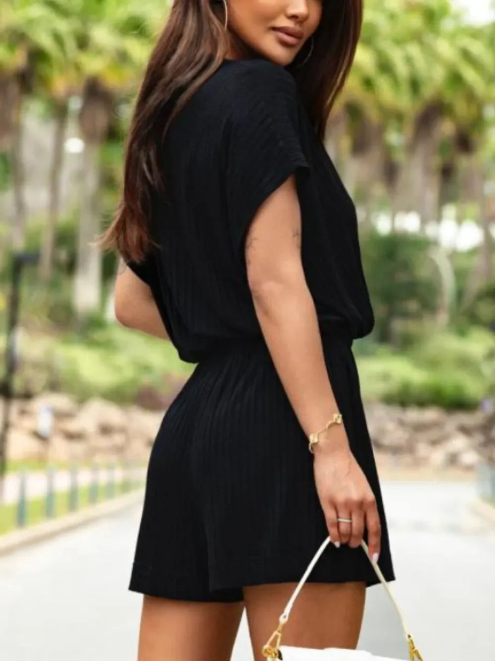 Surplice Short Sleeve Romper With Wrap Front - Southern Shores Clothing