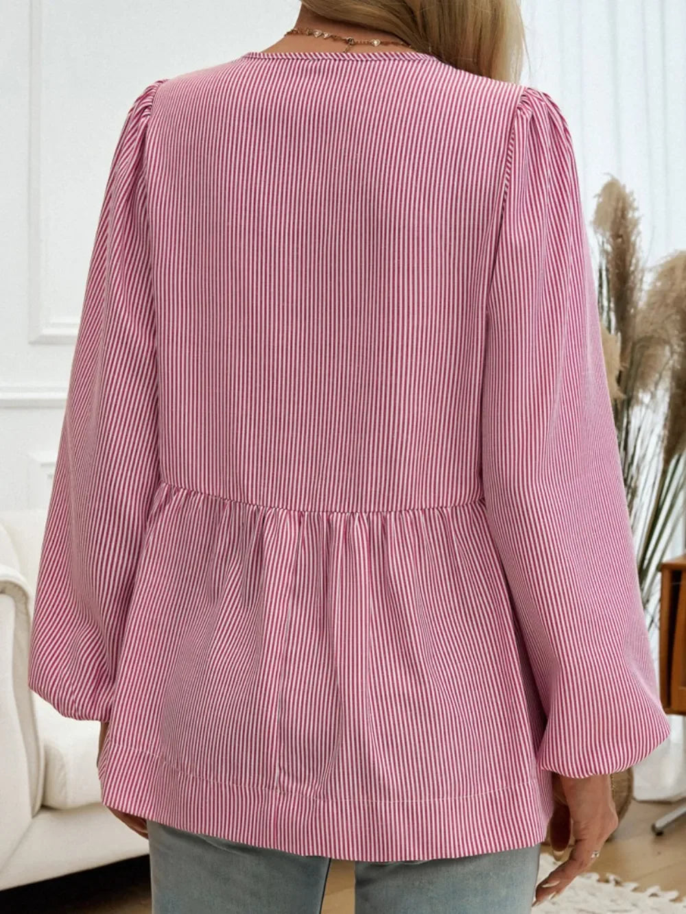 Tied Striped Long Sleeve Blouse For Everyday Wear - Southern Shores Clothing