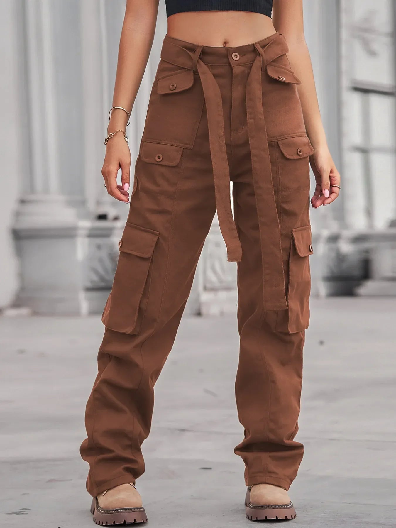 Charleston Inspired High-Waisted Multi-Pocket Cargo Jeans - Southern Shores Clothing