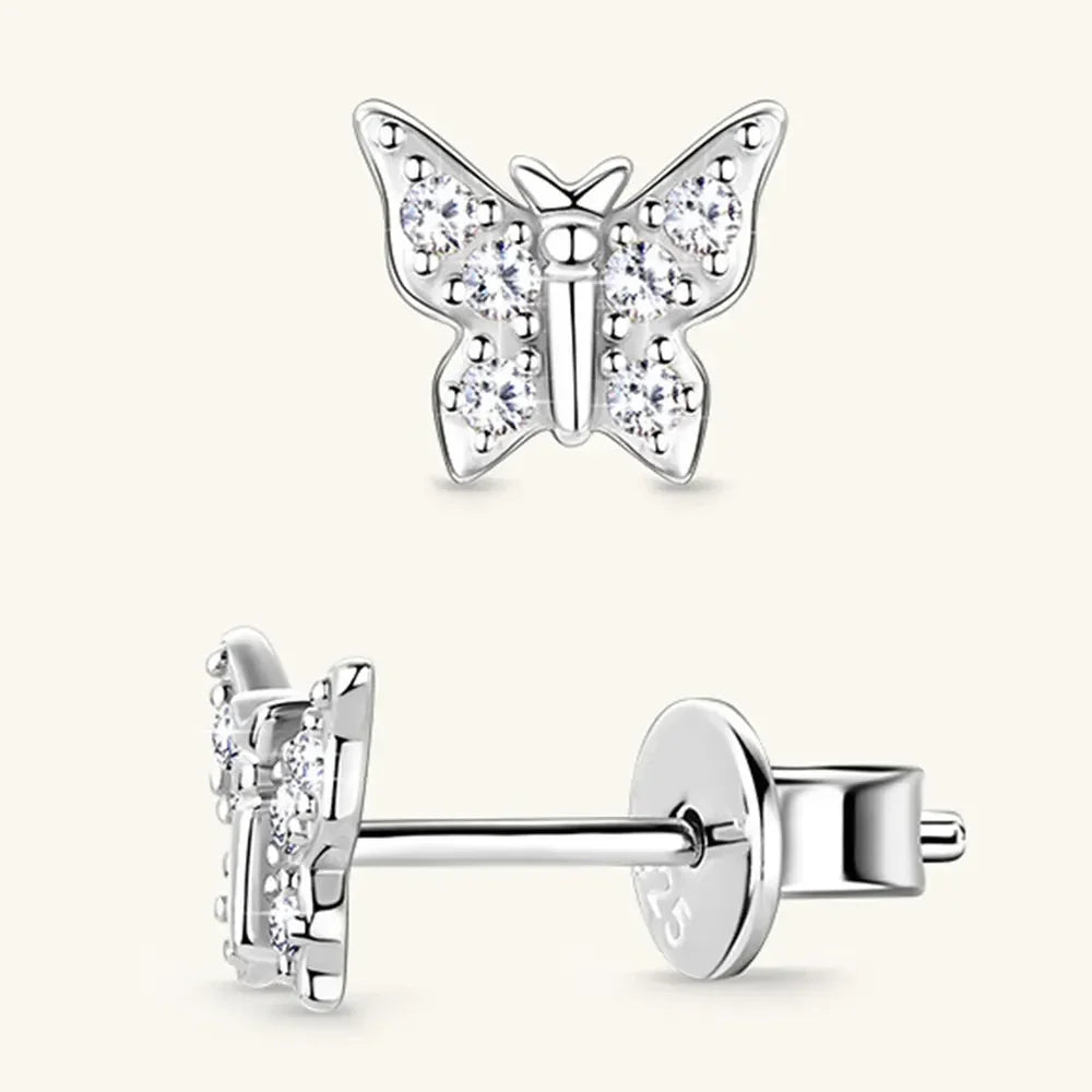 Moissanite Sterling Silver Butterfly Stud Earrings - Southern Shores Clothing