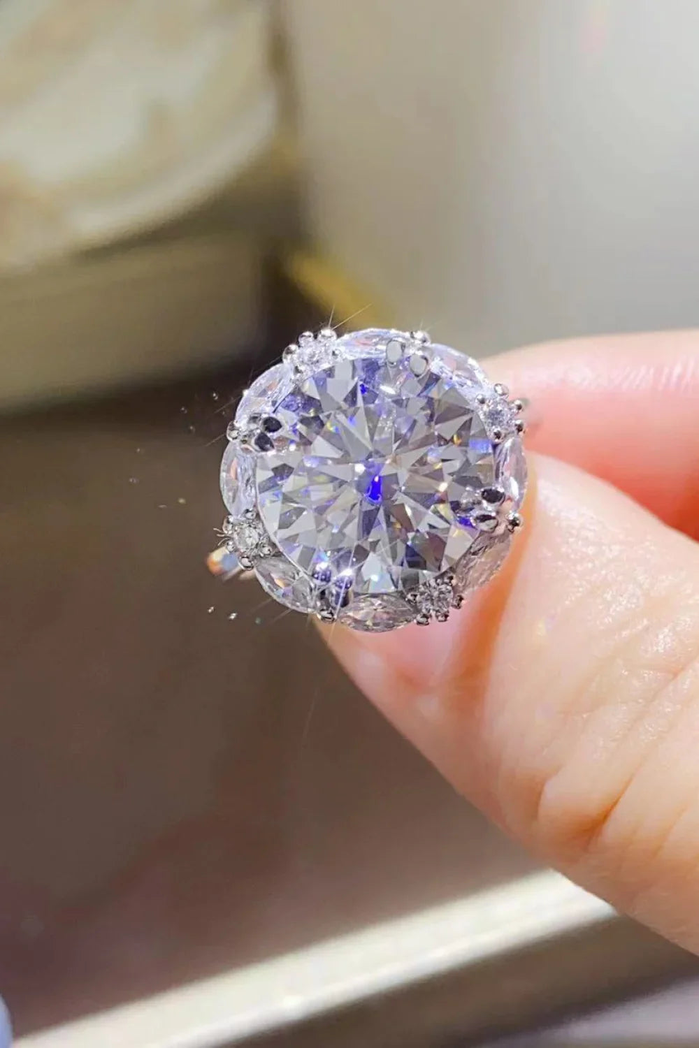 5 Carat Moissanite Sterling Silver Ring With Zircon Accents - Southern Shores Clothing