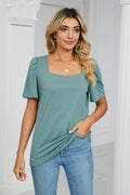 Square Neck Puff Sleeve Tee With Regular Fit - Southern Shores Clothing