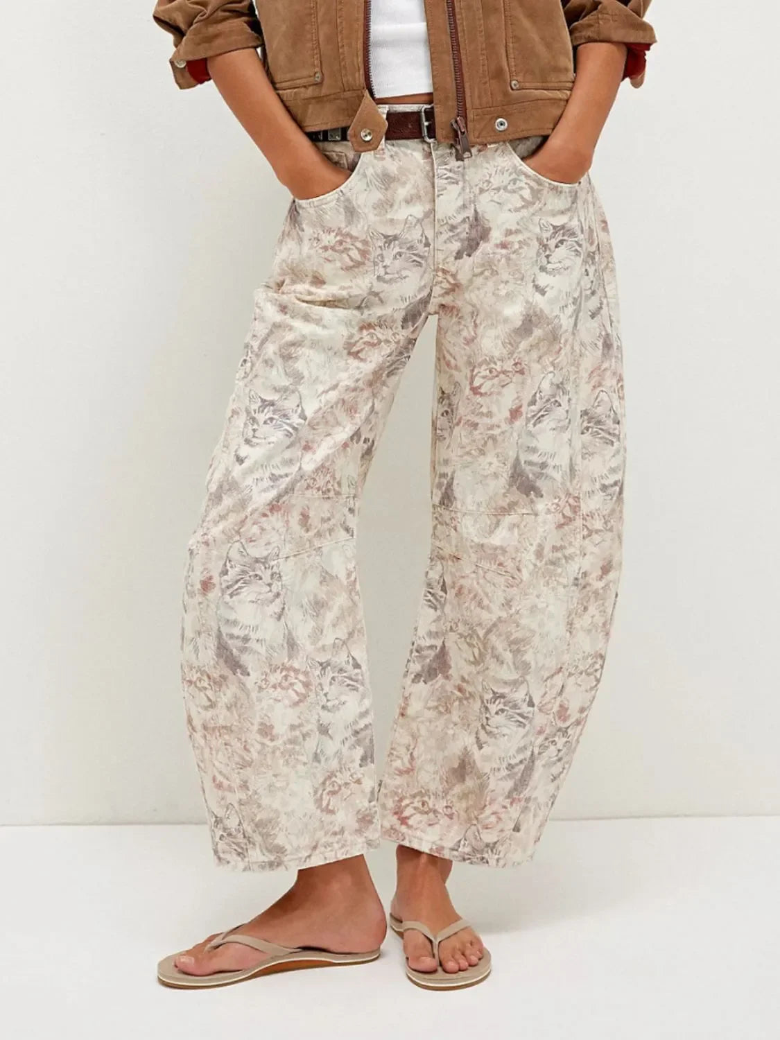 Ocean Printed Wide Leg Denim Jeans Coastal Style - Southern Shores Clothing