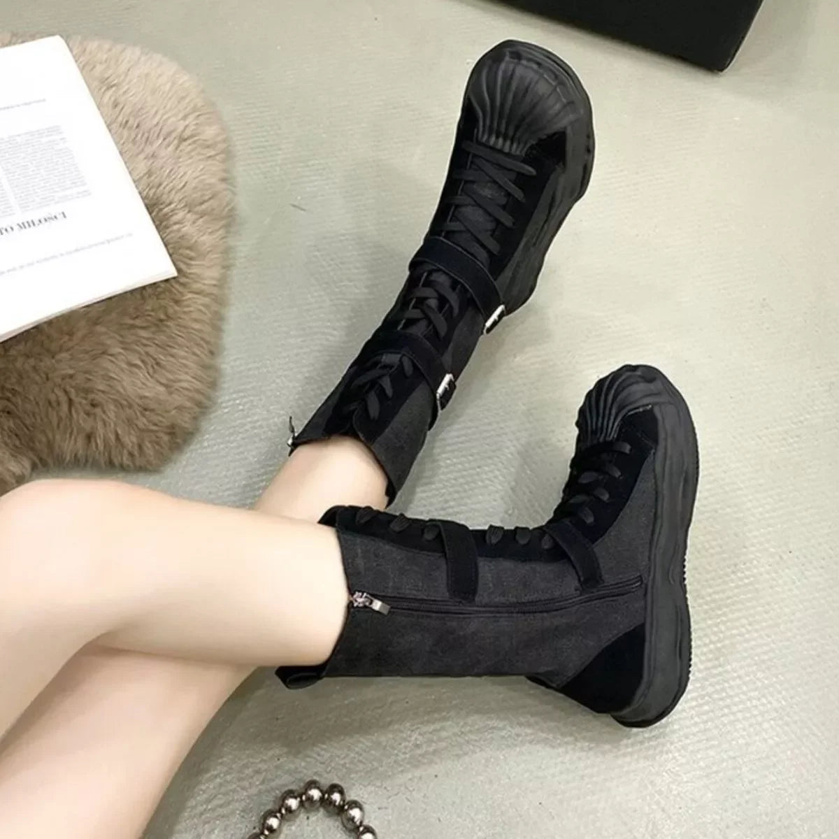 Imported Suede Buckled Lace Up Boots Classic Style - Southern Shores Clothing
