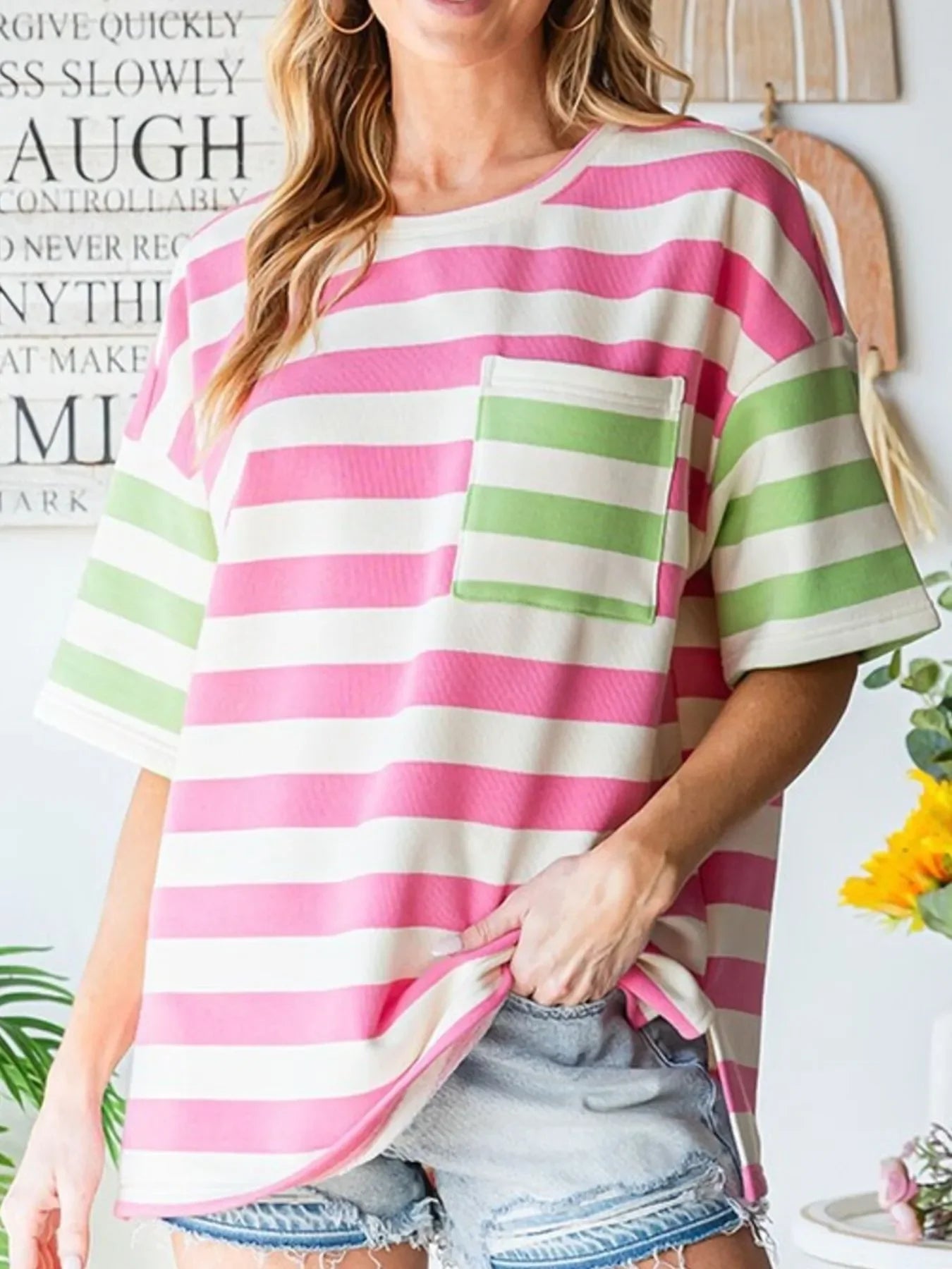 Flawless Fit Oversized Striped Short Sleeve Pocket T Shirt - Southern Shores Clothing