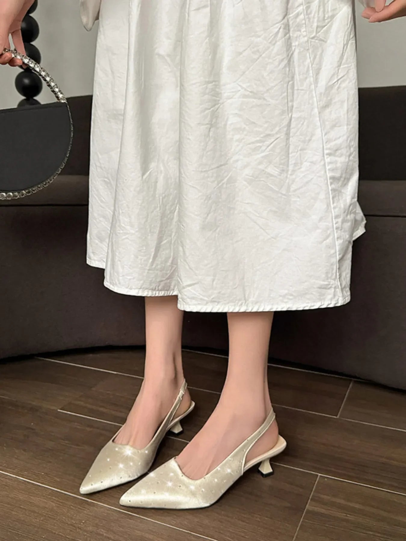Pointed Toe Slingback Pumps With Rhinestones - Southern Shores Clothing